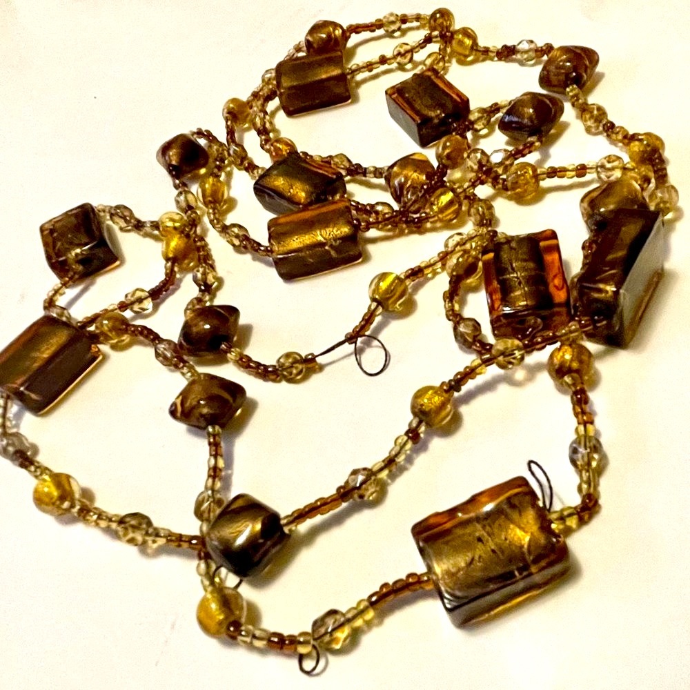 Golden Brown Murano Style Glass Beaded Necklace